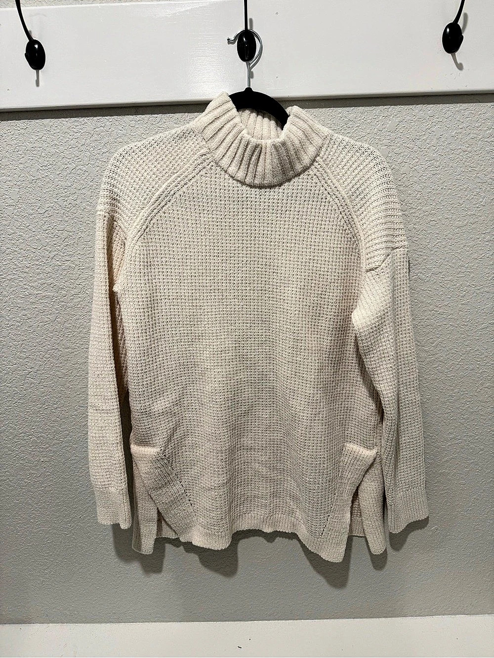 a new day Waffle Knit Mock Neck Pullover Sweater Cream Large